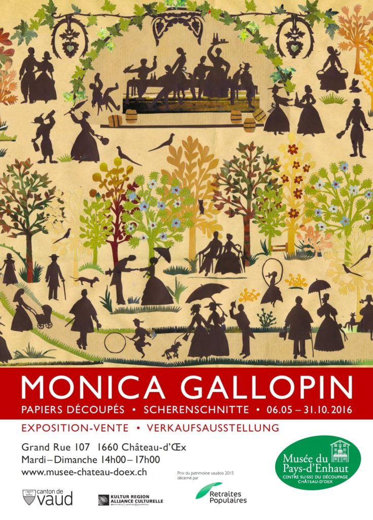 Flyer Exposition Du 06 05 2016 Au 31 10 2016 Monica Gallopin Papiers Decoupes Musée du Pays-d'Enhaut & Centre Suisse du Papier Découpé